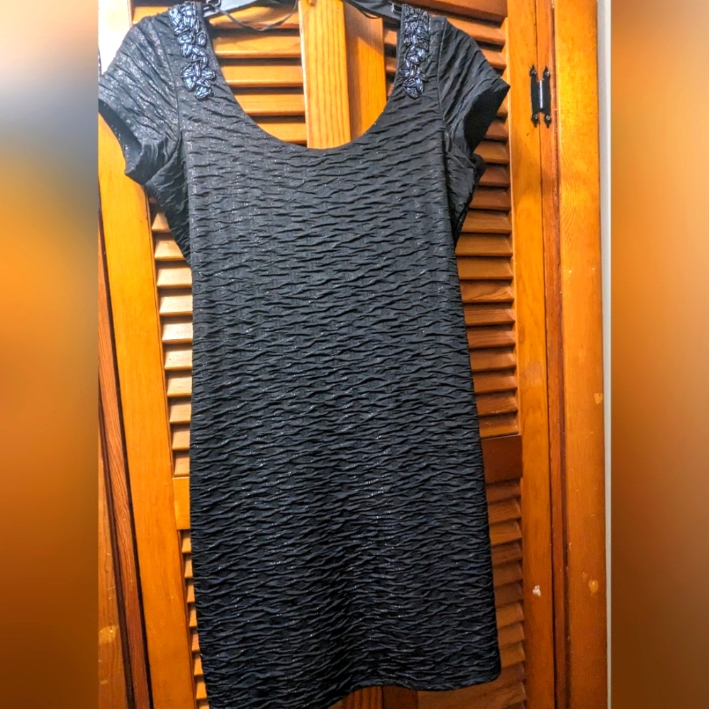 Free People Black with Intricate Beading Low Back Tight Fitting Dress S